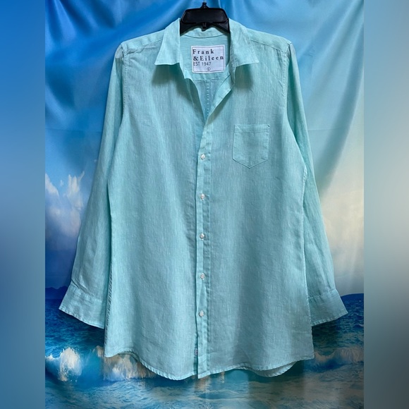 Frank & Eileen Shirley Tailored Button-Up Shirt Classic Linen Size: L Seafoam